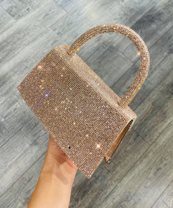 Top Handle Rhinestone Purse in Rosegold