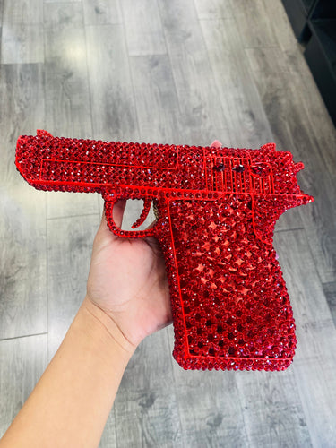 Gun Shaped Clutch in Red Rhinestones