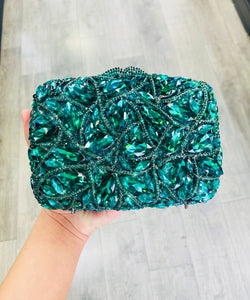 Green Rectangle Rhinestone Clutch