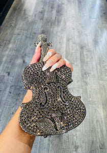 🎻”World’s Smallest Violin”🎻 Rhinestone Clutch in Gunmetal Grey