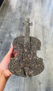 🎻”World’s Smallest Violin”🎻 Rhinestone Clutch in Gunmetal Grey