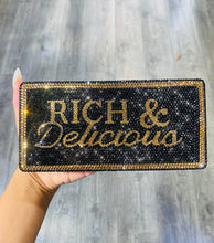 Load image into Gallery viewer, ‘Rich &amp; Delicious’ Black and Gold Rhinestone Clutch