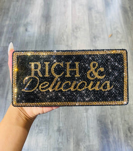 ‘Rich & Delicious’ Black and Gold Rhinestone Clutch