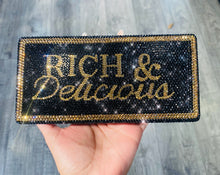 Load image into Gallery viewer, ‘Rich &amp; Delicious’ Black and Gold Rhinestone Clutch