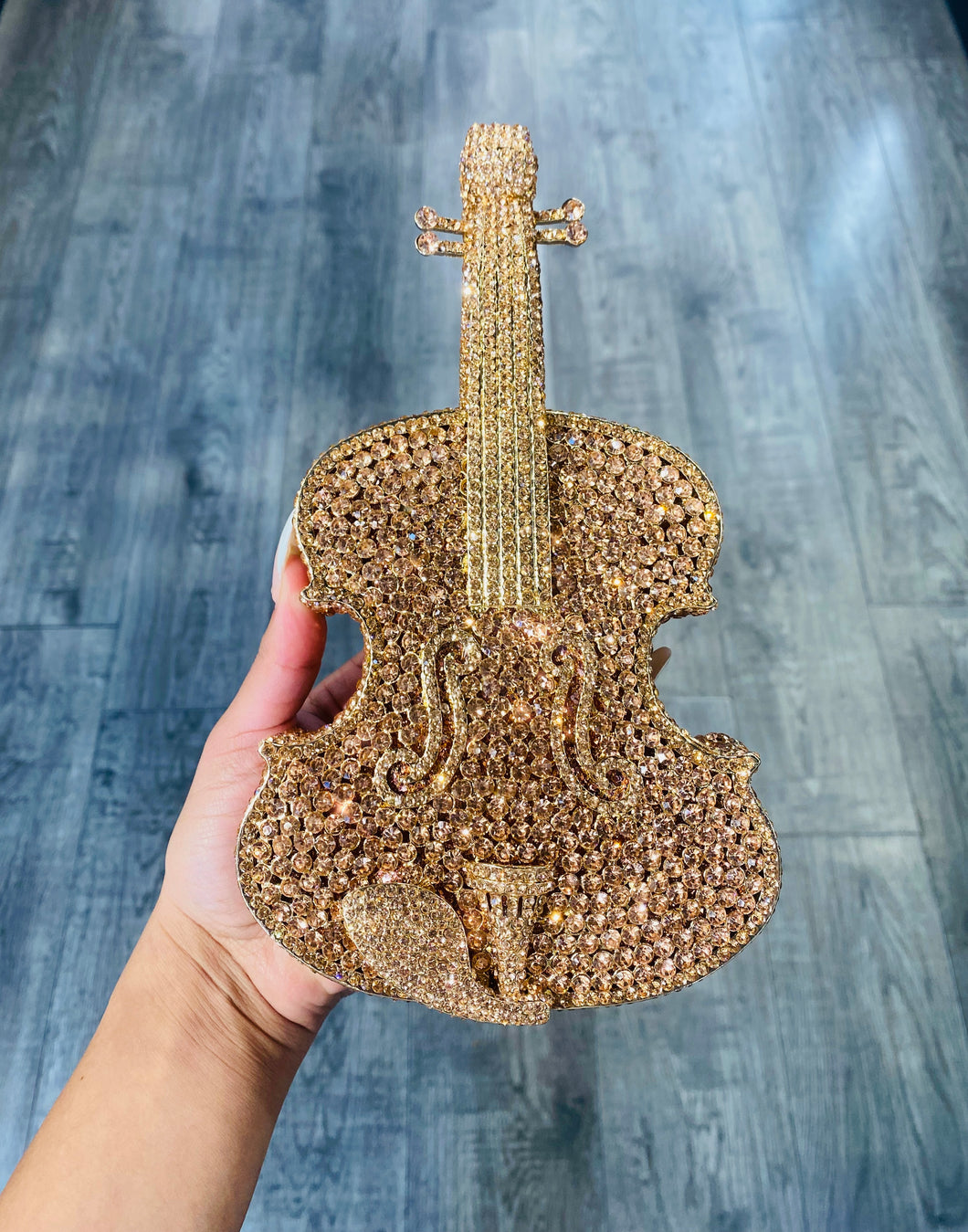 🎻” World’s Smallest Violin”🎻 Clutch in Gold Rhinestones