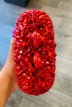 Load image into Gallery viewer, Red Rhinestone Satin Evening Bag