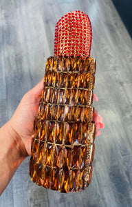 Lipstick Clutch with Red & Orange Crystals