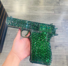 Load image into Gallery viewer, Gun Shaped Clutch in Green Rhinestones