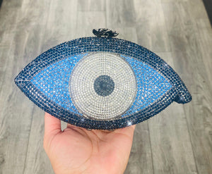 Evil Eye Rhinestone Clutch Blue 