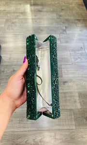 Tube Clutch Green Rhinestones