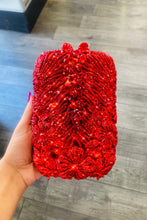 Load image into Gallery viewer, Red Rhinestone Satin Evening Bag