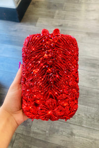 Red Rhinestone Satin Evening Bag