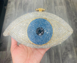 Blue Eye Rhinestone Clutch Gold