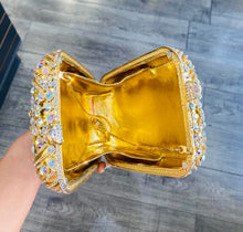 Load image into Gallery viewer, Gold Rhinestone Satin Evening Bag