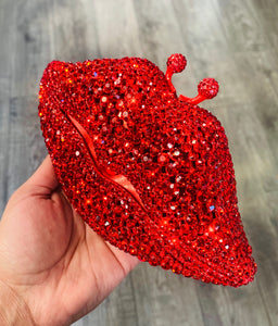 Lip-Shaped Clutch in Red Rhinestones