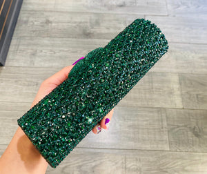 Tube Clutch Green Rhinestones