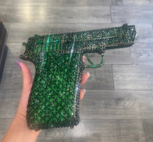 Load image into Gallery viewer, Gun Shaped Clutch in Green Rhinestones