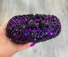 Load image into Gallery viewer, Dark Purple Rhinestone Satin Evening Bag