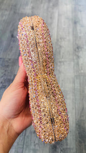 Gold Pink Butterfly Rhinestone Clutch