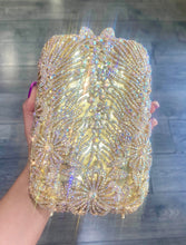 Load image into Gallery viewer, Gold Rhinestone Satin Evening Bag