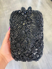 Load image into Gallery viewer, Black Rhinestone Satin Evening Clutch