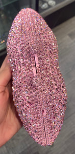 Pink Lip-Shaped Crystal Clutch