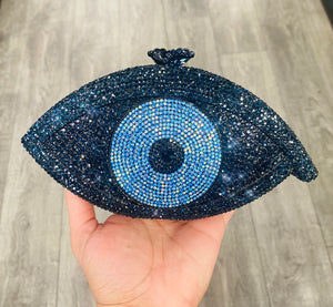 Blue Eye Clutch Black Rhinestones