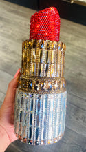 Load image into Gallery viewer, Red &amp; Gold Swarvoski Lipstick-Shaped Clutch