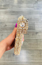 Load image into Gallery viewer, Gun Shaped Rhinestone Clutch Gold 