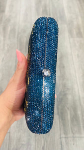 Passport Booklet Clutch in Blue & Gold Rhinestones