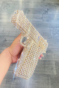 Gun Shaped Rhinestone Clutch Gold 