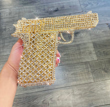 Load image into Gallery viewer, Gun Shaped Rhinestone Clutch Gold 