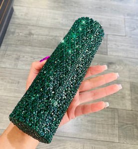 Tube Clutch Green Rhinestones