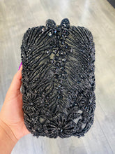 Load image into Gallery viewer, Black Rhinestone Satin Evening Clutch