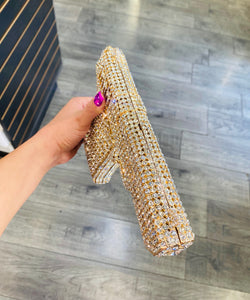 Gun Shaped Rhinestone Clutch Gold 