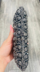 Black Skull Rhinestone Clutch