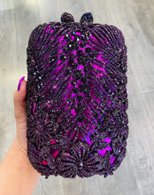 Load image into Gallery viewer, Dark Purple Rhinestone Satin Evening Bag