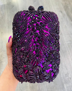 Dark Purple Rhinestone Satin Evening Bag