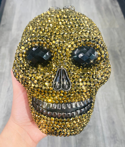 Día de los Muertos Calavera Clutch in Gold Rhinestones