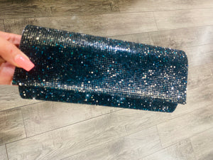 Black Blue Rhinestone Clutch