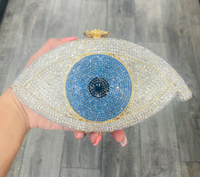 Load image into Gallery viewer, Blue Eye Rhinestone Clutch Gold