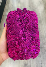 Load image into Gallery viewer, Magenta Rhinestone &amp; Satin Evening Bag