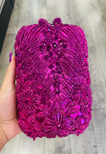 Magenta Rhinestone & Satin Evening Bag