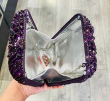 Load image into Gallery viewer, Dark Purple Rhinestone Satin Evening Bag