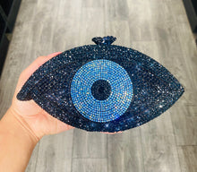 Load image into Gallery viewer, Blue Eye Clutch Black Rhinestones