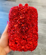 Load image into Gallery viewer, Red Rhinestone Satin Evening Bag