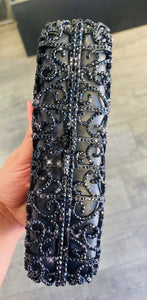 Rhinestone Satin Evening Bag Black