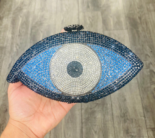 Evil Eye Rhinestone Clutch Blue 