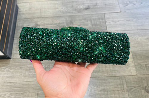 Tube Clutch Green Rhinestones