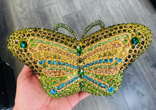 Load image into Gallery viewer, Butterfly Clutch Gold Blue Rhinestones